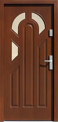 Drzwi drewniane zewnętrzne do domu wzór 537S3F w kolorze orzech.