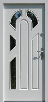 Drzwi drewniane zewnętrzne do domu wzór 537S4F w kolorze białe.