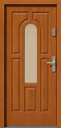 Drzwi drewniane zewnętrzne do domu wzór 538,1 w kolorze złoty dąb.