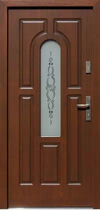 Drzwi drewniane zewnętrzne do domu 538S+ds1 w kolorze orzech.