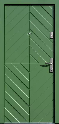 Drzwi drewniane zewnętrzne do domu wzór 542,1W w kolorze zielone.