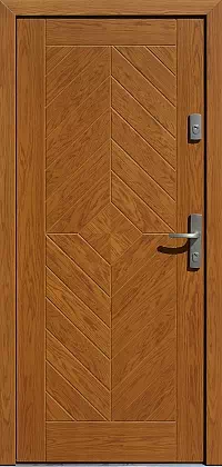 Drzwi drewniane zewnętrzne do domu wzór 542,3 w kolorze jasny dąb.