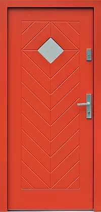 Drzwi drewniane zewnętrzne do domu wzór 543,1C w kolorze czerwone.