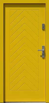 Drzwi drewniane zewnętrzne do domu wzór 543,2 w kolorze zolte.