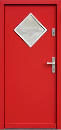 Drzwi drewniane zewnętrzne do domu wzór 543,5 w kolorze czerwone.