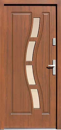 Drzwi drewniane zewnętrzne do domu wzór 544,1 w kolorze ciemny dąb.