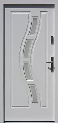 Drzwi drewniane zewnętrzne do domu wzór 544,1+ds1 w kolorze białe.