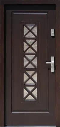 Drzwi drewniane zewnętrzne do domu wzór 546,1 w kolorze dąb bagienny.