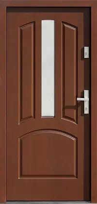 Drzwi drewniane zewnętrzne do domu 552,13S w kolorze orzech.