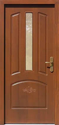 Drzwi drewniane zewnętrzne do domu 552,5S+d1 w kolorze ciemny dąb.