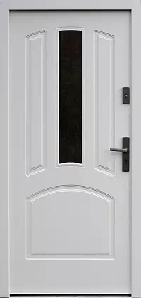 Drzwi drewniane zewnętrzne do domu 552,6S w kolorze białe.