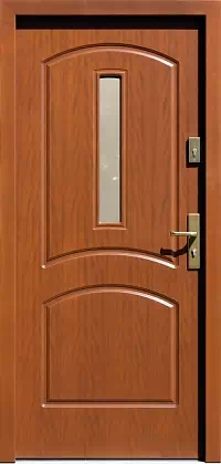 Drzwi drewniane zewnętrzne do domu 552S2 w kolorze ciemny dąb.