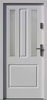 Drzwi drewniane zewnętrzne do domu wzór 555,1 w kolorze białe.