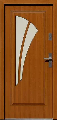 Drzwi drewniane zewnętrzne do domu wzór 570,1 w kolorze złoty dąb.