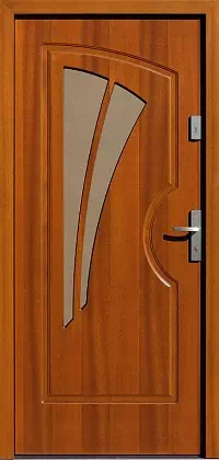 Drzwi drewniane zewnętrzne do domu wzór 570S5 w kolorze ciemny dąb.