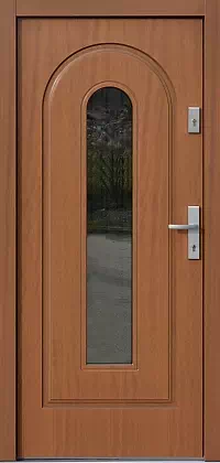 Drzwi drewniane zewnętrzne do domu 571S2 w kolorze ciemny dąb.