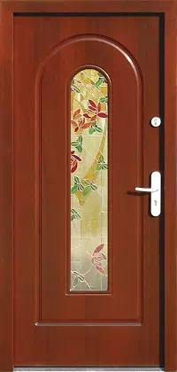 Drzwi drewniane zewnętrzne do domu wzór 571S2+ds1 w kolorze teak.