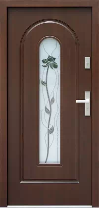 Drzwi drewniane zewnętrzne do domu 571S2+ds54 w kolorze orzech.