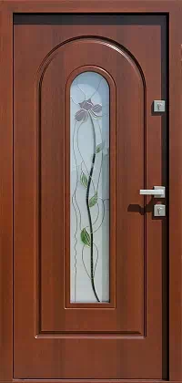 Drzwi drewniane zewnętrzne do domu 571S2+ds56 w kolorze teak.