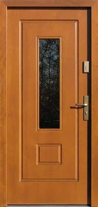 Drzwi drewniane zewnętrzne do domu 572S1 w kolorze złoty dąb.