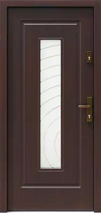 Drzwi drewniane zewnętrzne do domu 572S2+ds1 w kolorze orzech ciemny.
