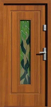 Drzwi drewniane zewnętrzne do domu wzór 572S2+ds2 w kolorze złoty dąb.