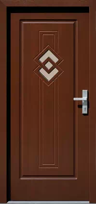 Drzwi drewniane zewnętrzne do domu wzór 575,1 w kolorze orzech.