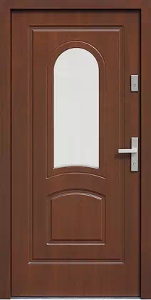 Drzwi drewniane zewnętrzne do domu 576S1 w kolorze orzech.