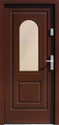 Drzwi drewniane zewnętrzne do domu 576S2 w kolorze orzech ciemny.
