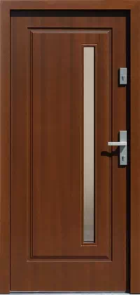 Drzwi drewniane zewnętrzne do domu wzór 577,2 w kolorze orzech.