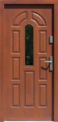 Drzwi drewniane zewnętrzne do domu 578S11 w kolorze teak.