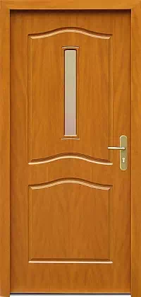 Drzwi drewniane zewnętrzne do domu wzór 581S w kolorze złoty dąb.