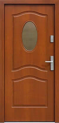Drzwi drewniane zewnętrzne do domu 581S2 w kolorze teak.
