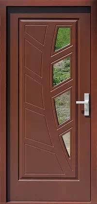 Drzwi drewniane zewnętrzne do domu wzór 582,2 w kolorze teak.