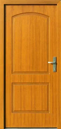 Drzwi drewniane zewnętrzne do domu 584F1 w kolorze złoty dąb.
