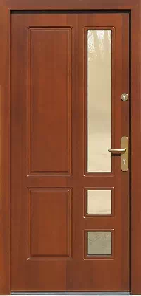 Drzwi drewniane zewnętrzne do domu 590S5 w kolorze teak.