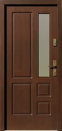 Drzwi drewniane zewnętrzne do domu 590S7 w kolorze orzech ciemny.