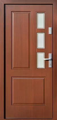 Drzwi drewniane zewnętrzne do domu 591S3+ds1 w kolorze orzech.