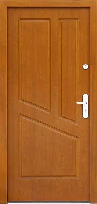Drzwi drewniane zewnętrzne do domu 592F w kolorze złoty dąb.