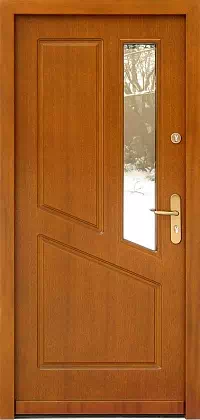 Drzwi drewniane zewnętrzne do domu 592S1 w kolorze złoty dąb.