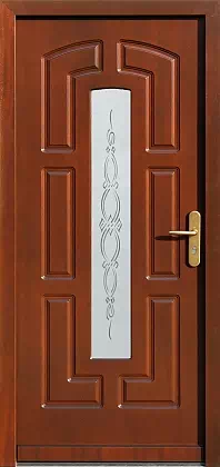 Drzwi drewniane zewnętrzne do domu 593S1+ds1 w kolorze teak.