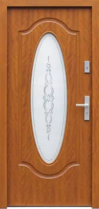 Drzwi drewniane zewnętrzne do domu wzór 595S1+ds3 w kolorze złoty dąb.