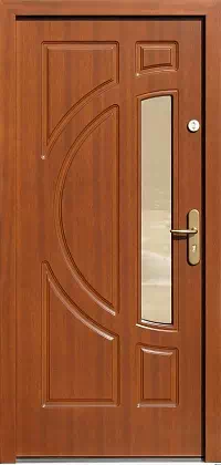 Drzwi drewniane zewnętrzne do domu wzór 596S1 w kolorze ciemny dąb.