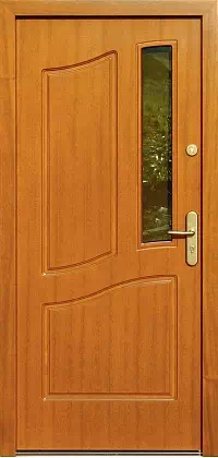 Drzwi drewniane zewnętrzne do domu wzór 597S1 w kolorze złoty dąb.