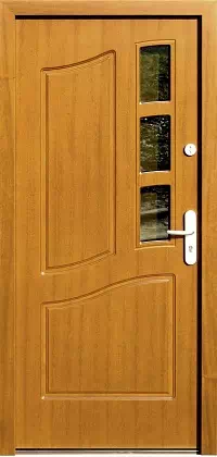 Drzwi drewniane zewnętrzne do domu 597S3 w kolorze jasny dąb.