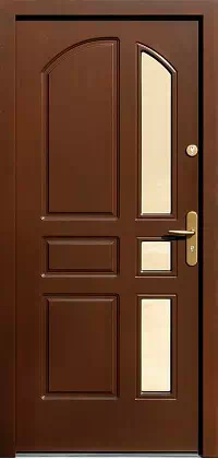 Drzwi drewniane zewnętrzne do domu 598S3 w kolorze orzech ciemny.