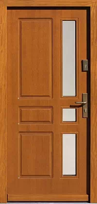 Drzwi drewniane zewnętrzne do domu 598S6 w kolorze złoty dąb.