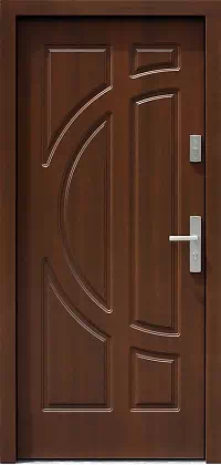 Drzwi drewniane zewnętrzne do domu wzór 599F w kolorze orzech.
