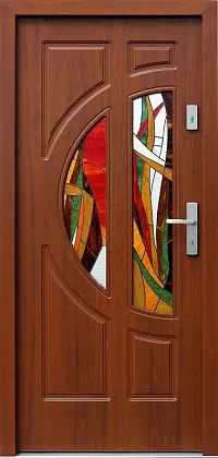 Drzwi drewniane zewnętrzne do domu 599S2+ds6 w kolorze orzech.