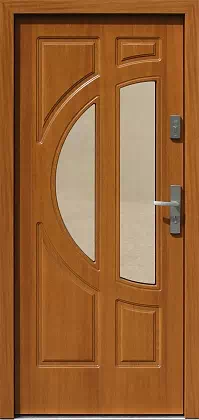 Drzwi drewniane zewnętrzne do domu 599S2 w kolorze złoty dąb.